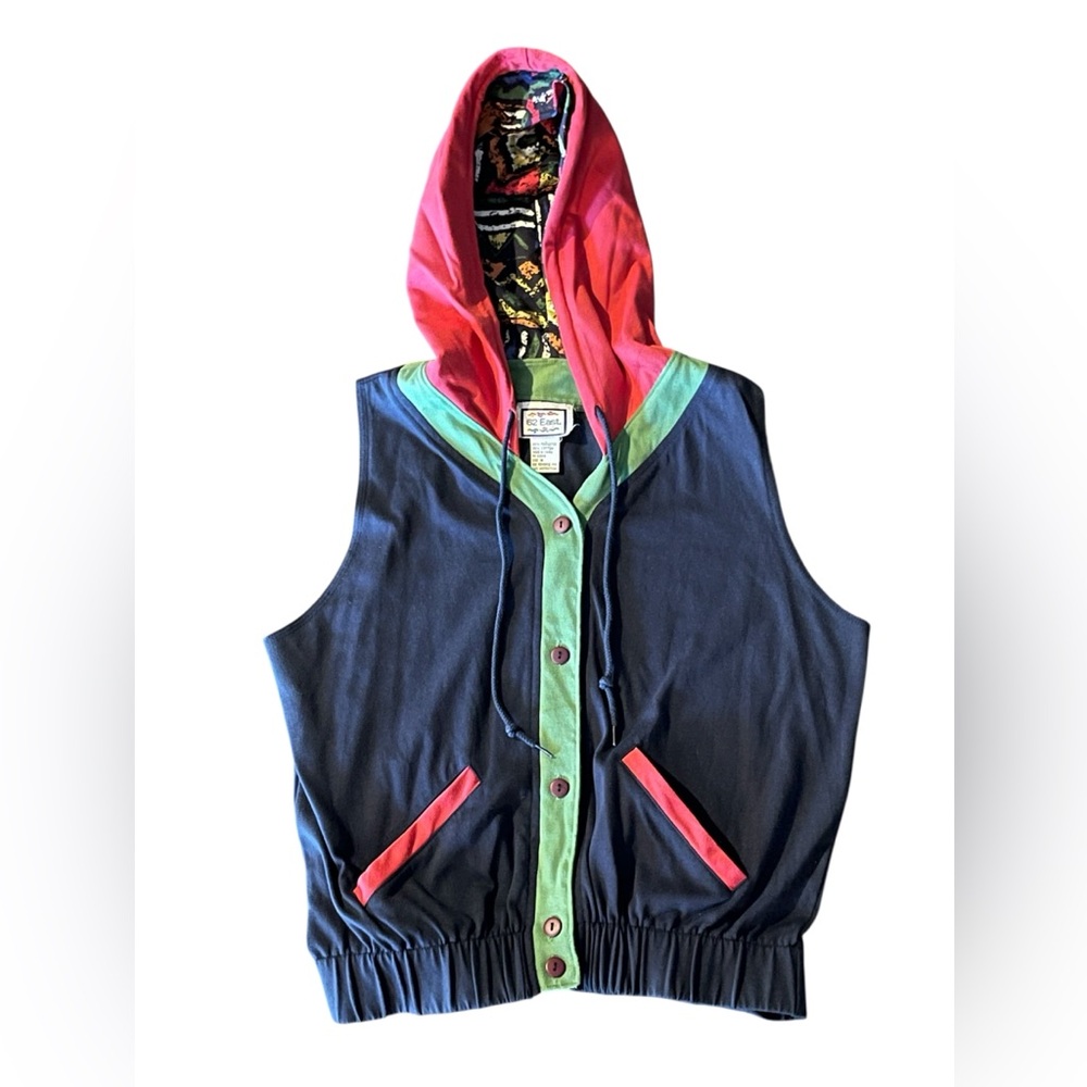 62 East Vintage Retro Women’s Hooded Vest Colorful Fun Size Medium